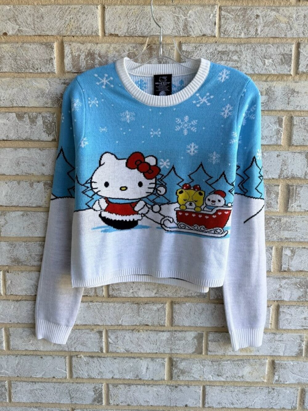 Sanrio Hello Kitty Long Sleeve Crew Neck Christmas Cropped Sweater Size S